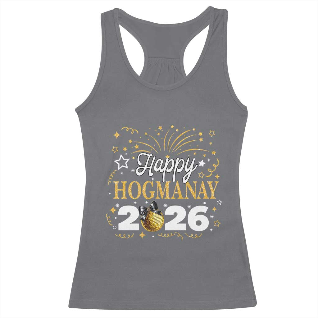 Scottish New Year 2026 Racerback Tank Top Happy Hogmanay NYE Party Faux Glitter Effect Printed TS11 Charcoal Print Your Wear