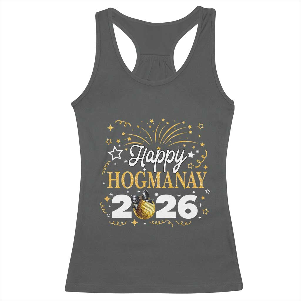 Scottish New Year 2026 Racerback Tank Top Happy Hogmanay NYE Party Faux Glitter Effect Printed TS11 Dark Heather Print Your Wear