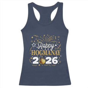 Scottish New Year 2026 Racerback Tank Top Happy Hogmanay NYE Party Faux Glitter Effect Printed TS11 Navy Print Your Wear