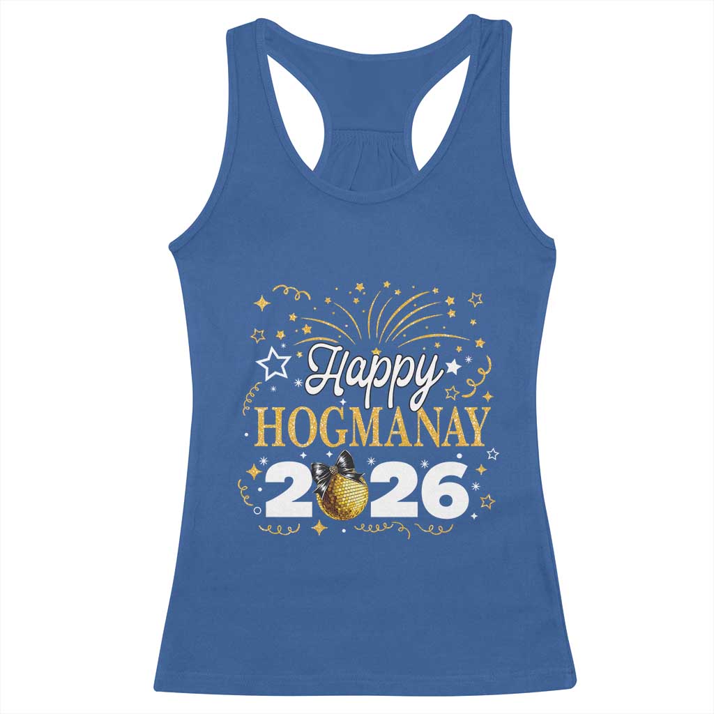 Scottish New Year 2026 Racerback Tank Top Happy Hogmanay NYE Party Faux Glitter Effect Printed TS11 Royal Blue Print Your Wear