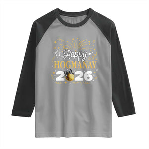 Scottish New Year 2026 Raglan Shirt Happy Hogmanay NYE Party Faux Glitter Effect Printed TS11 Sport Gray Black Print Your Wear