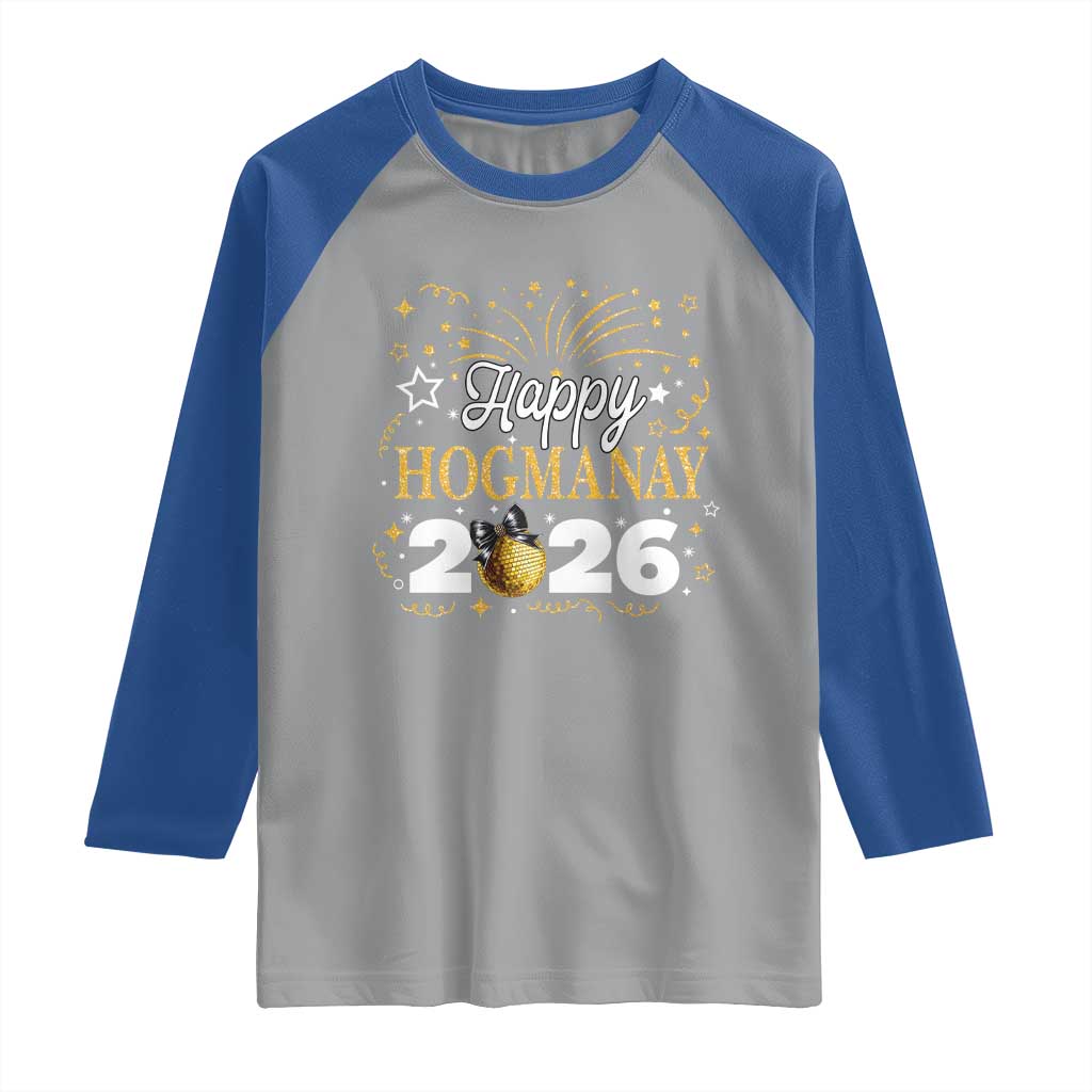 Scottish New Year 2026 Raglan Shirt Happy Hogmanay NYE Party Faux Glitter Effect Printed TS11 Sport Gray Royal Print Your Wear