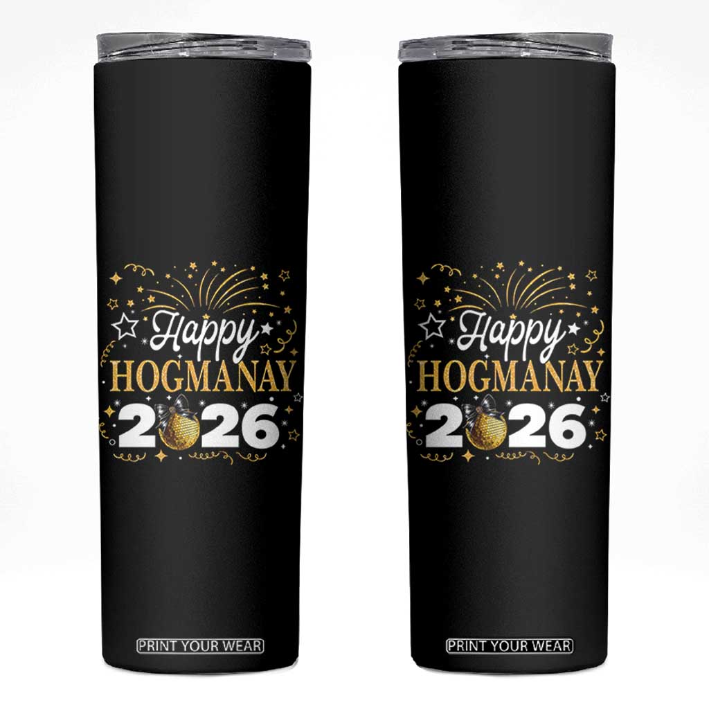 Scottish New Year 2026 Skinny Tumbler Happy Hogmanay NYE Party Faux Glitter Effect Printed TS11 Black Print Your Wear