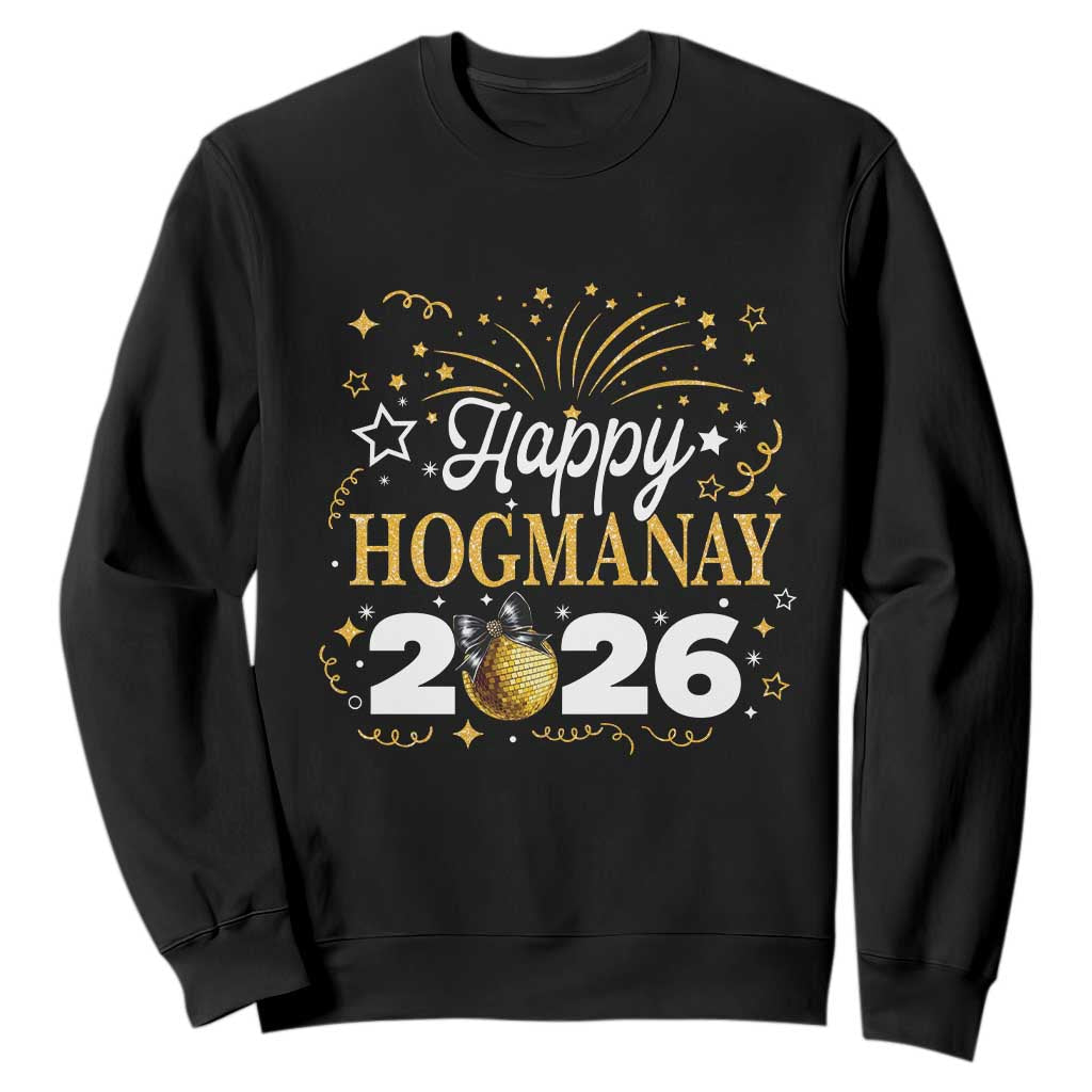 Scottish New Year 2026 Sweatshirt Happy Hogmanay NYE Party Faux Glitter Effect Printed TS11 Black Print Your Wear