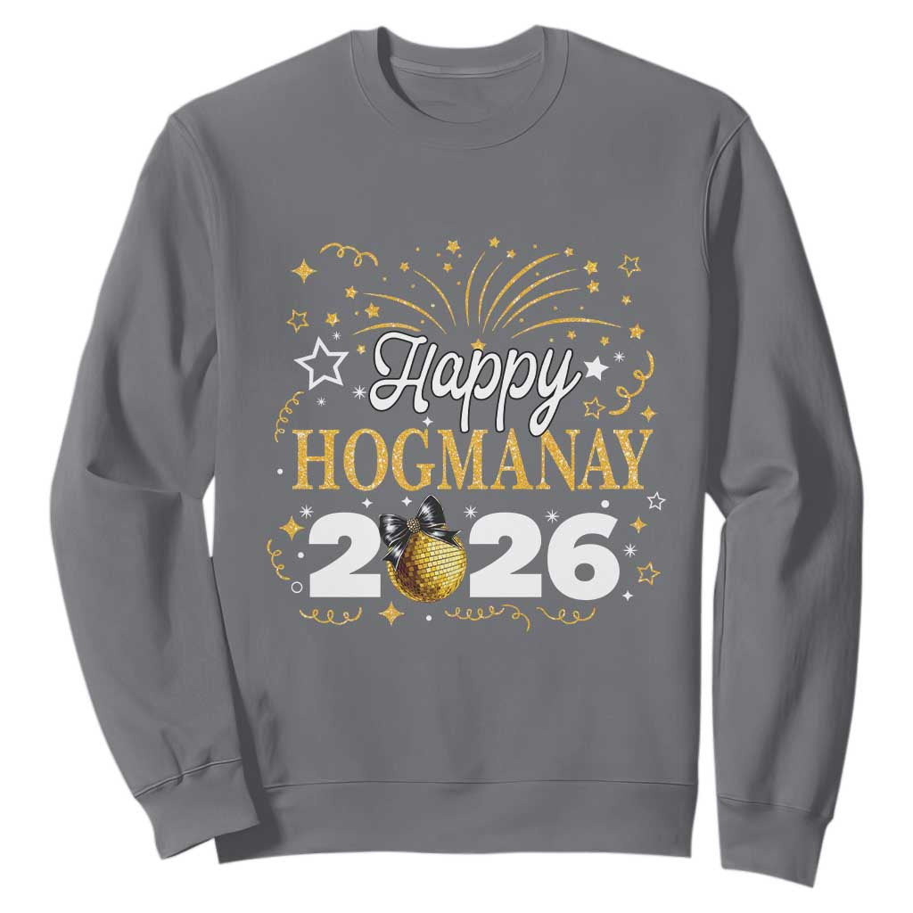 Scottish New Year 2026 Sweatshirt Happy Hogmanay NYE Party Faux Glitter Effect Printed TS11 Charcoal Print Your Wear