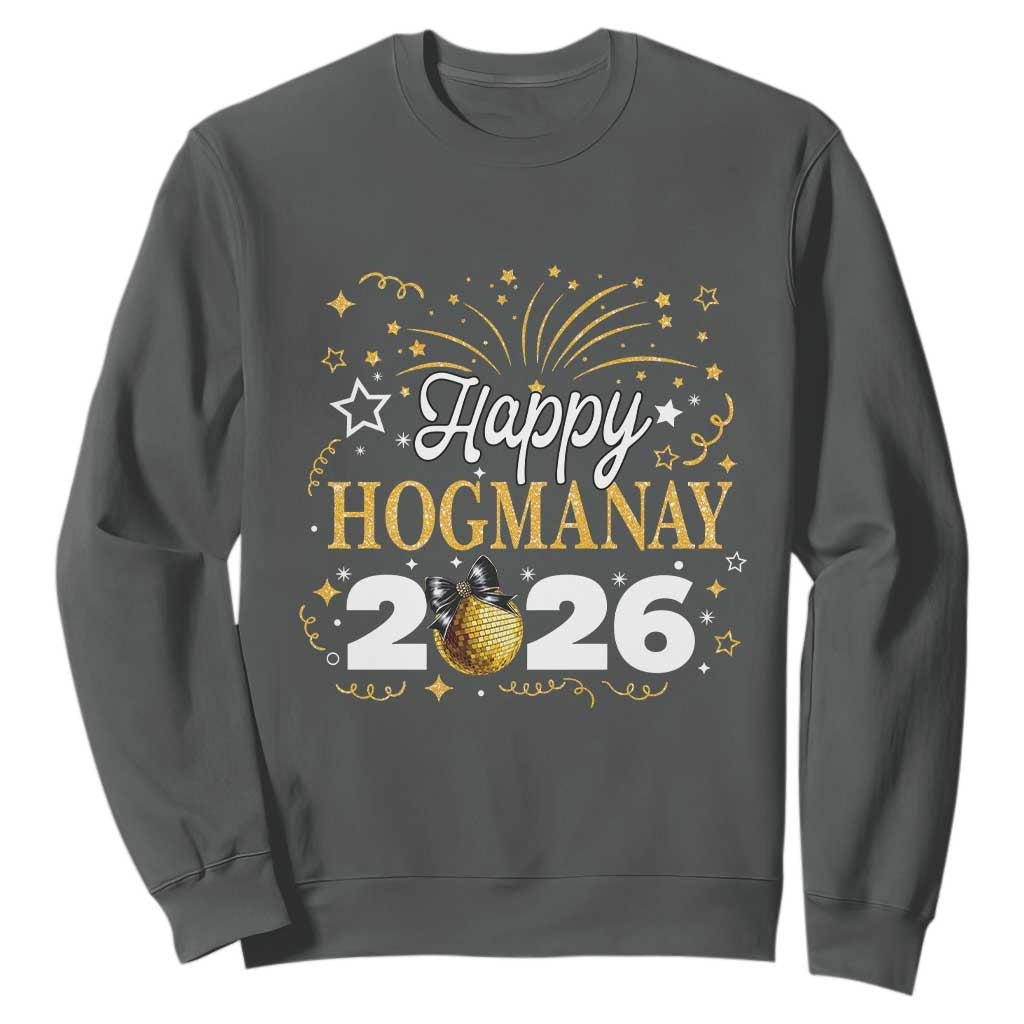 Scottish New Year 2026 Sweatshirt Happy Hogmanay NYE Party Faux Glitter Effect Printed TS11 Dark Heather Print Your Wear