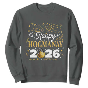 Scottish New Year 2026 Sweatshirt Happy Hogmanay NYE Party Faux Glitter Effect Printed TS11 Dark Heather Print Your Wear