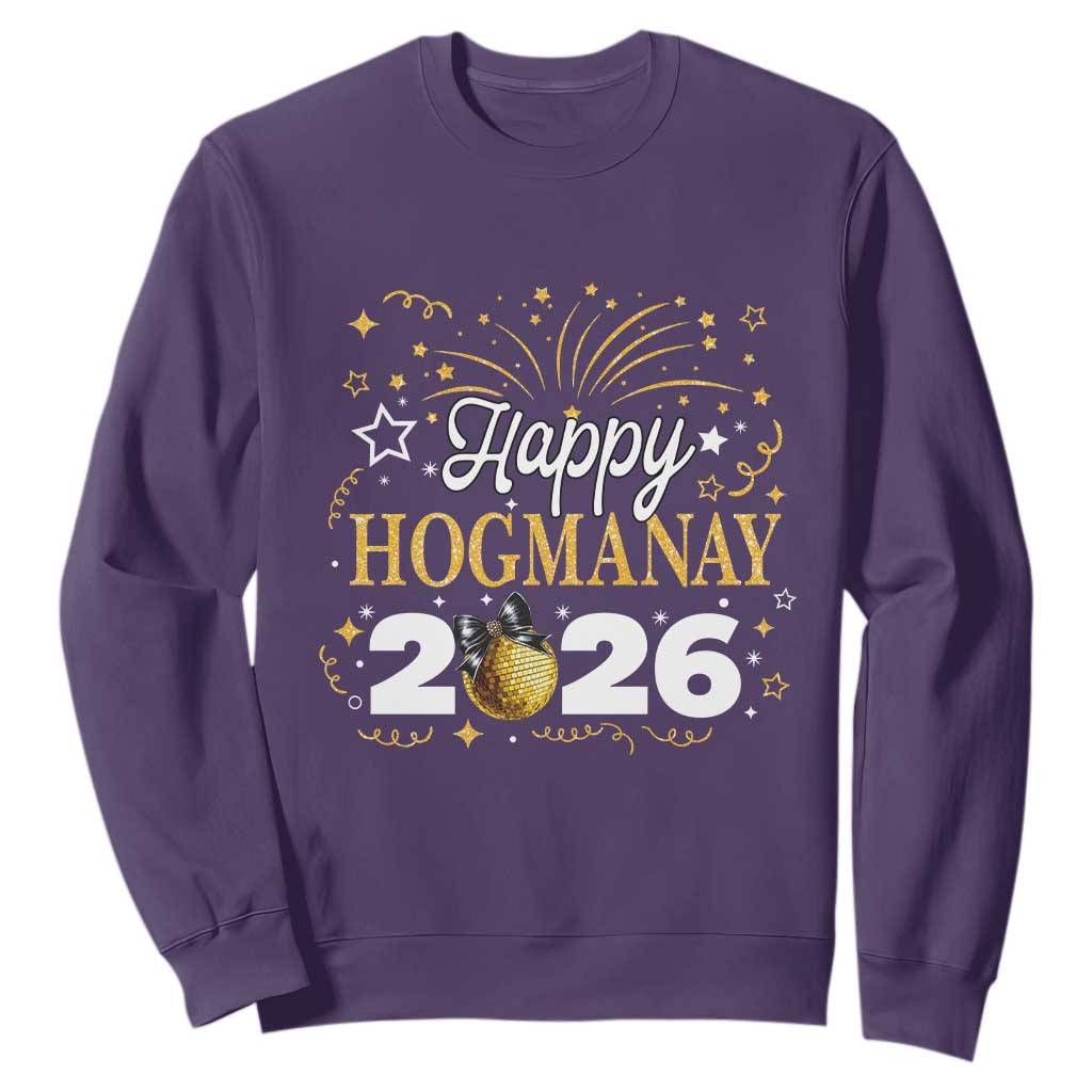Scottish New Year 2026 Sweatshirt Happy Hogmanay NYE Party Faux Glitter Effect Printed TS11 Purple Print Your Wear