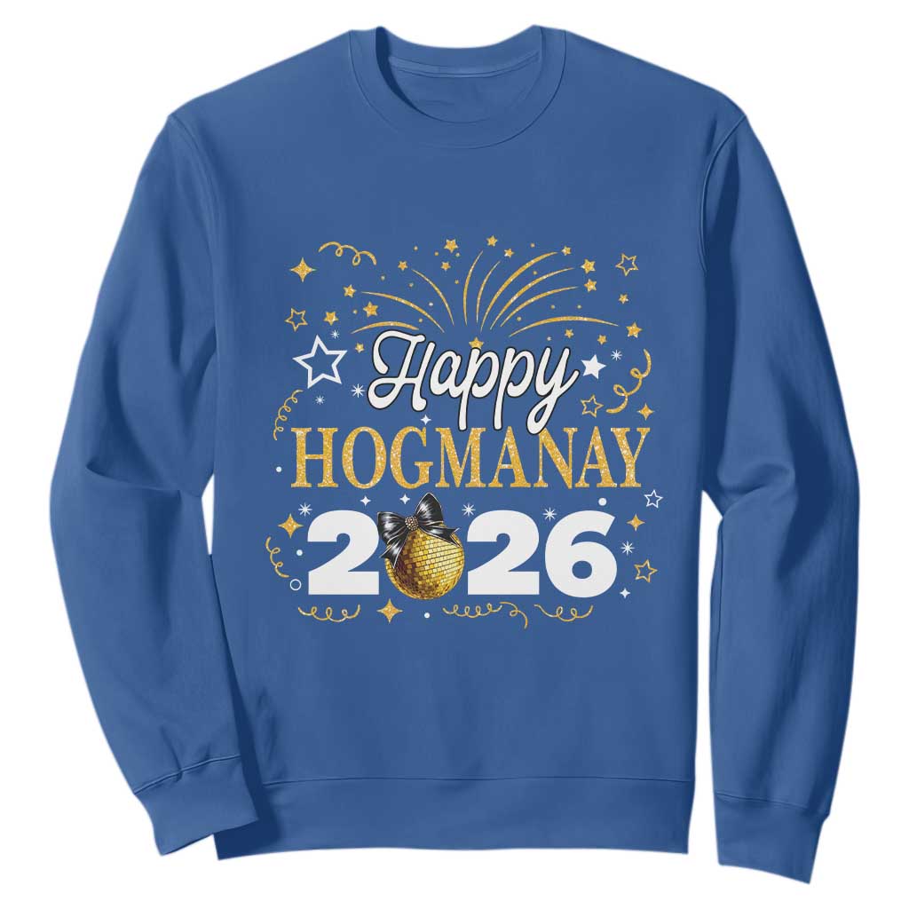 Scottish New Year 2026 Sweatshirt Happy Hogmanay NYE Party Faux Glitter Effect Printed TS11 Royal Blue Print Your Wear