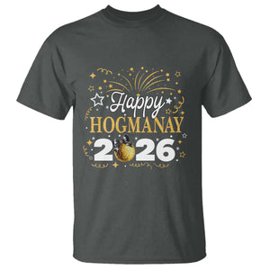 Scottish New Year 2026 T Shirt Happy Hogmanay NYE Party Faux Glitter Effect Printed TS11 Dark Heather Print Your Wear
