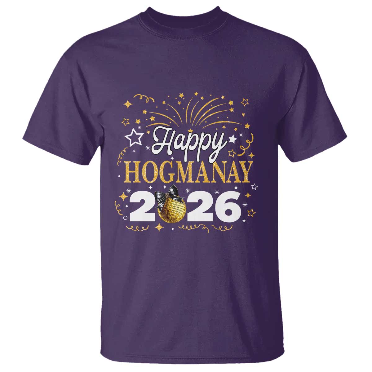 Scottish New Year 2026 T Shirt Happy Hogmanay NYE Party Faux Glitter Effect Printed TS11 Purple Print Your Wear