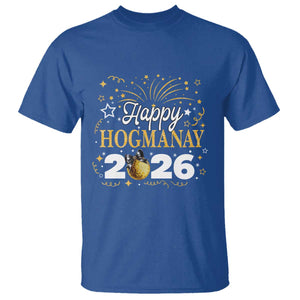 Scottish New Year 2026 T Shirt Happy Hogmanay NYE Party Faux Glitter Effect Printed TS11 Royal Blue Print Your Wear