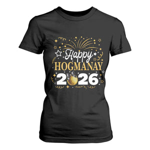 Scottish New Year 2026 T Shirt For Women Happy Hogmanay NYE Party Faux Glitter Effect Printed TS11 Black Print Your Wear