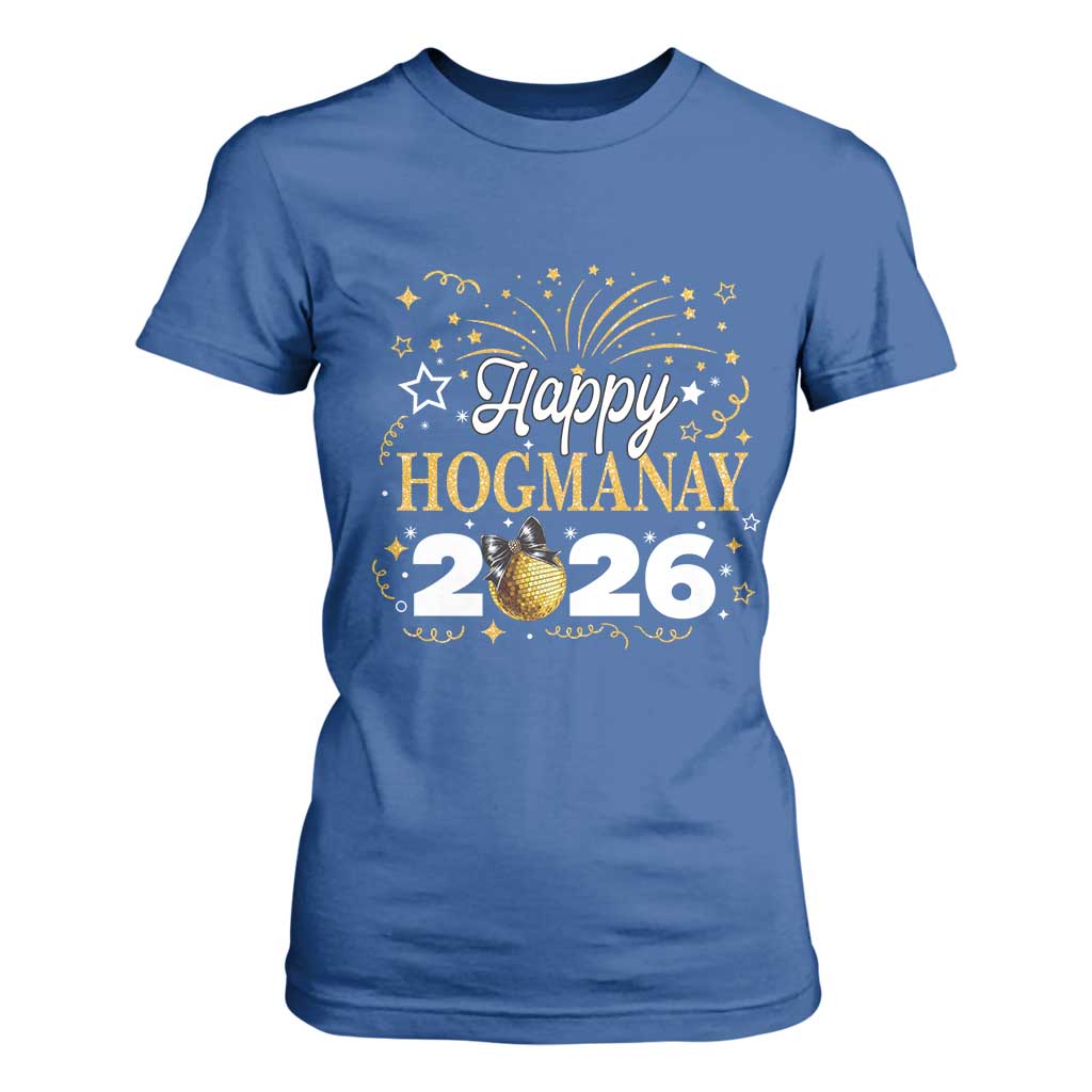 Scottish New Year 2026 T Shirt For Women Happy Hogmanay NYE Party Faux Glitter Effect Printed TS11 Royal Blue Print Your Wear