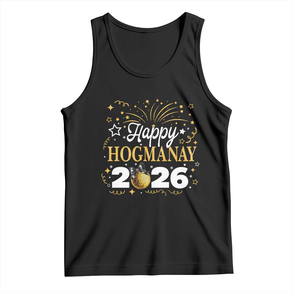 Scottish New Year 2026 Tank Top Happy Hogmanay NYE Party Faux Glitter Effect Printed TS11 Black Print Your Wear