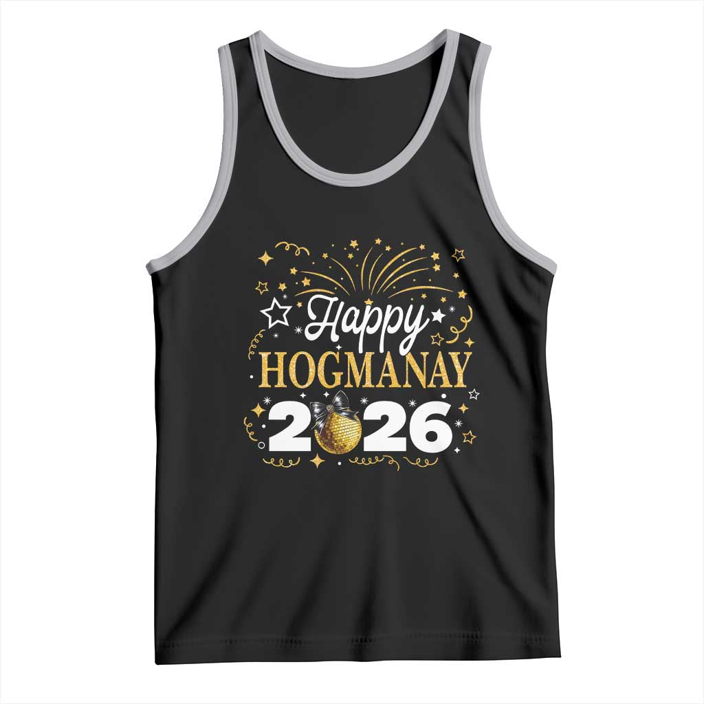Scottish New Year 2026 Tank Top Happy Hogmanay NYE Party Faux Glitter Effect Printed TS11 Black Athletic Heather Print Your Wear
