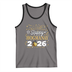 Scottish New Year 2026 Tank Top Happy Hogmanay NYE Party Faux Glitter Effect Printed TS11 Deep Heather Black Print Your Wear
