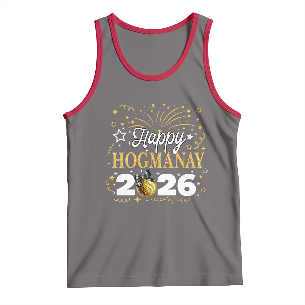 Scottish New Year 2026 Tank Top Happy Hogmanay NYE Party Faux Glitter Effect Printed TS11 Deep Heather Red Print Your Wear