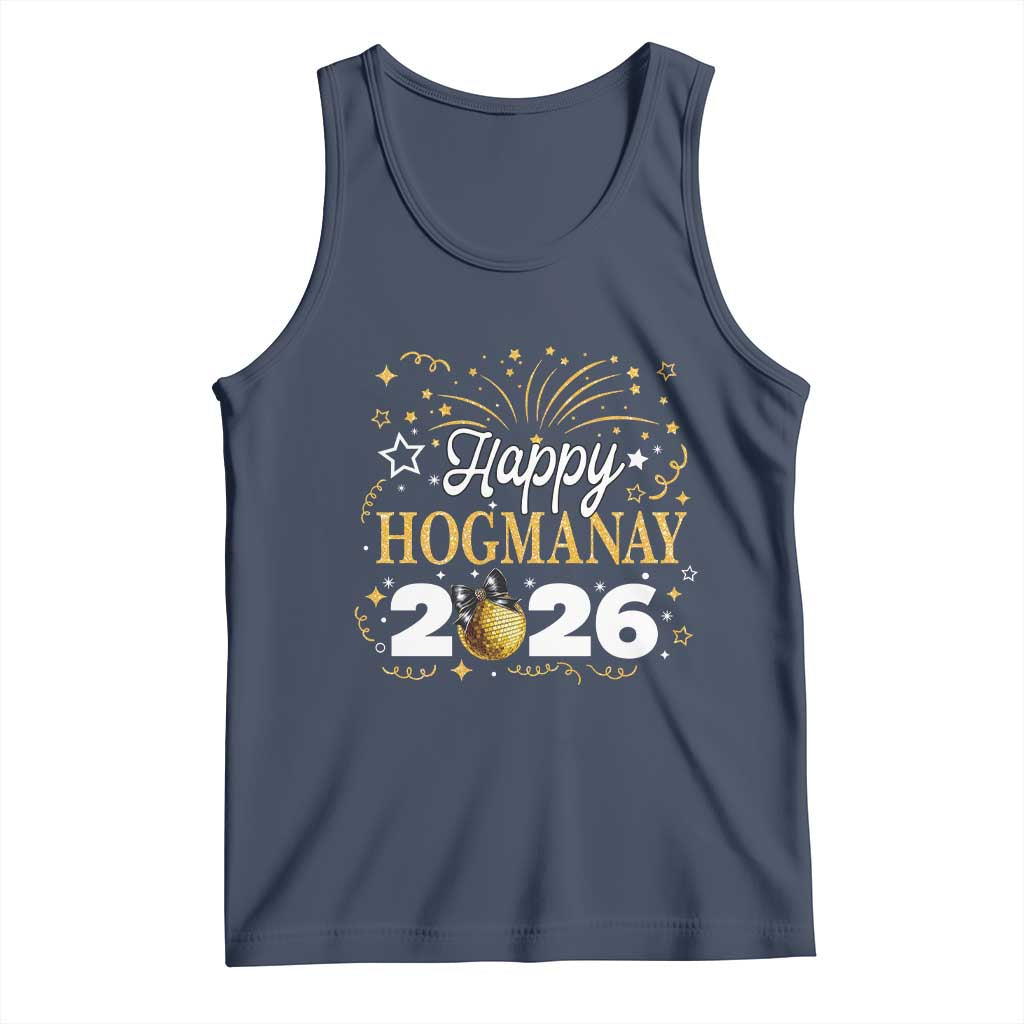 Scottish New Year 2026 Tank Top Happy Hogmanay NYE Party Faux Glitter Effect Printed TS11 Navy Print Your Wear