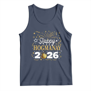 Scottish New Year 2026 Tank Top Happy Hogmanay NYE Party Faux Glitter Effect Printed TS11 Navy Print Your Wear