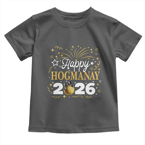 Scottish New Year 2026 Toddler T Shirt Happy Hogmanay NYE Party Faux Glitter Effect Printed TS11 Dark Heather Print Your Wear