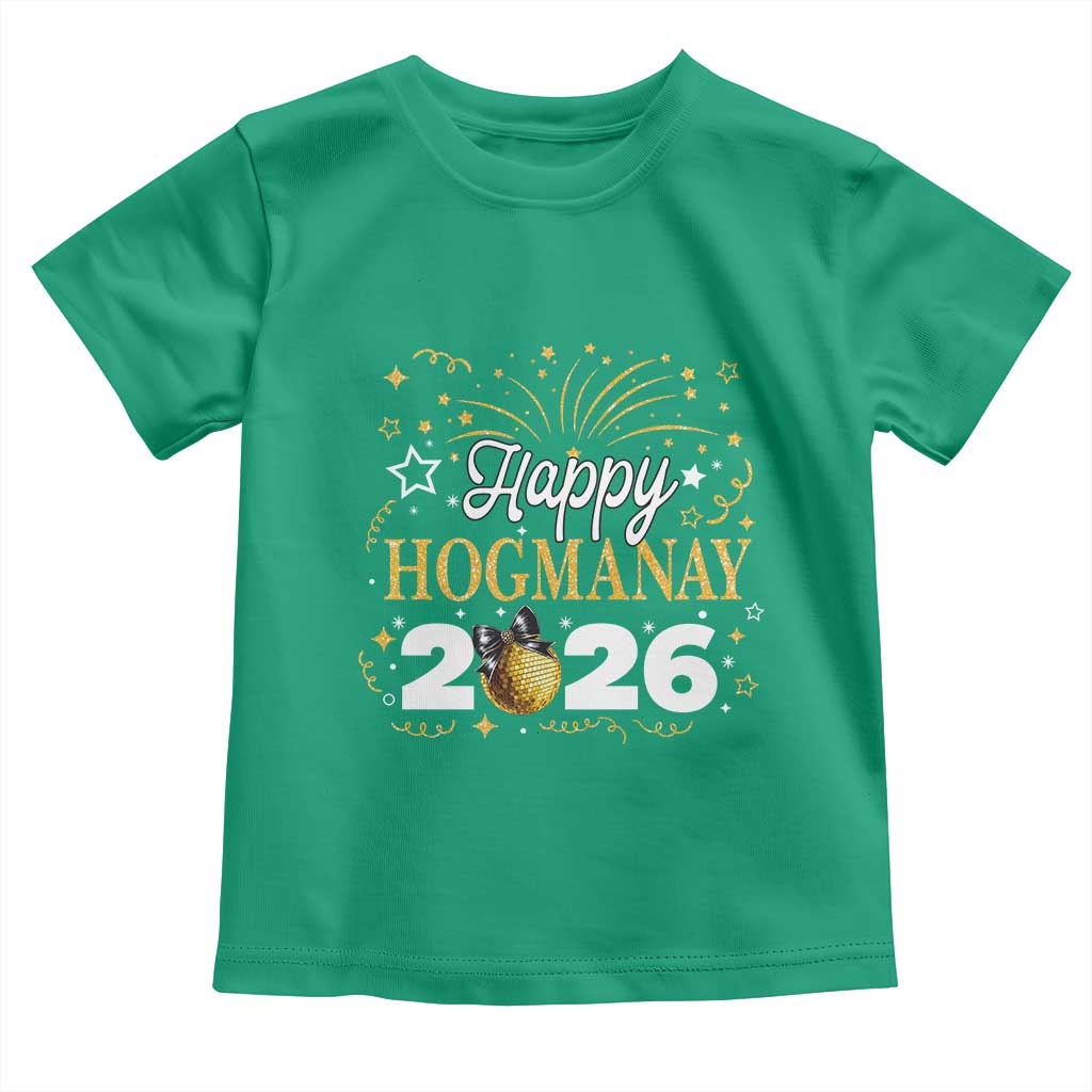 Scottish New Year 2026 Toddler T Shirt Happy Hogmanay NYE Party Faux Glitter Effect Printed TS11 Irish Green Print Your Wear