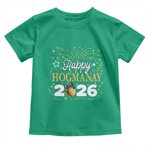 Scottish New Year 2026 Toddler T Shirt Happy Hogmanay NYE Party Faux Glitter Effect Printed TS11 Irish Green Print Your Wear