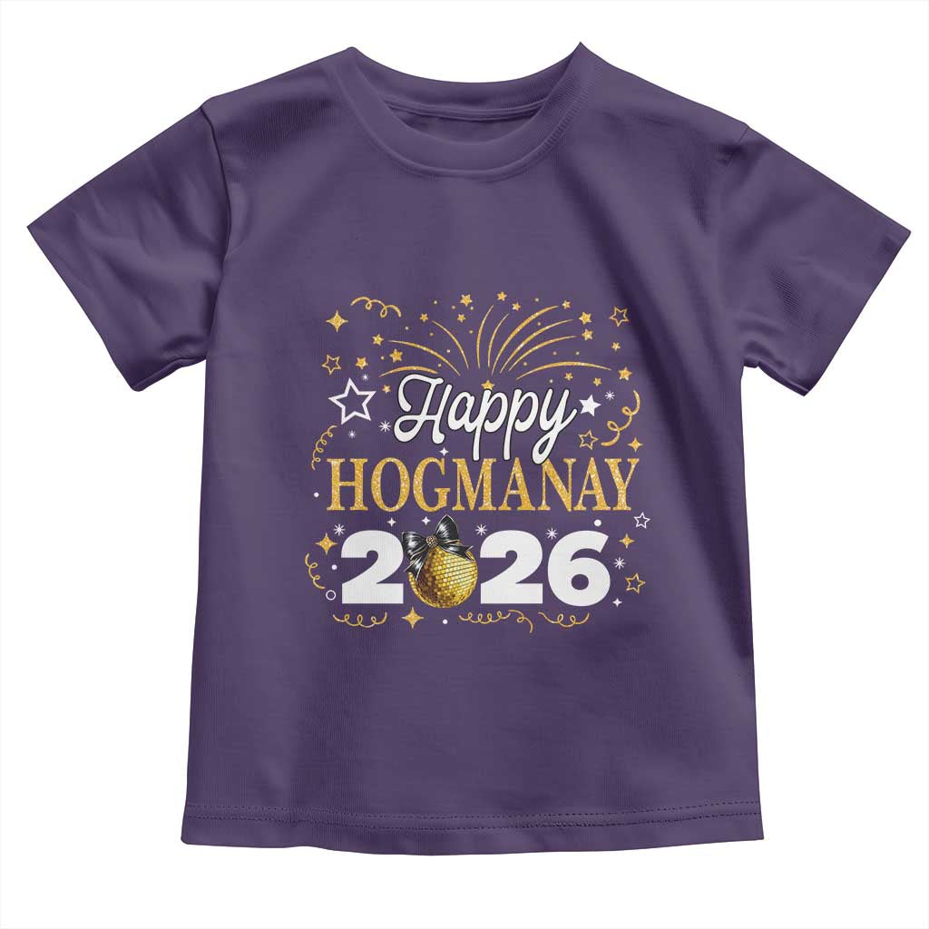Scottish New Year 2026 Toddler T Shirt Happy Hogmanay NYE Party Faux Glitter Effect Printed TS11 Purple Print Your Wear