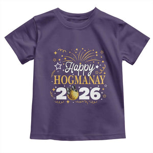 Scottish New Year 2026 Toddler T Shirt Happy Hogmanay NYE Party Faux Glitter Effect Printed TS11 Purple Print Your Wear