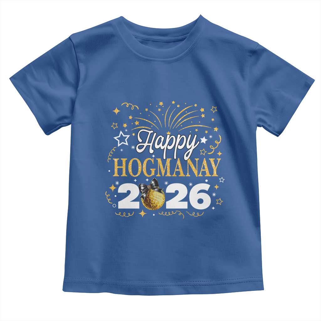 Scottish New Year 2026 Toddler T Shirt Happy Hogmanay NYE Party Faux Glitter Effect Printed TS11 Royal Blue Print Your Wear