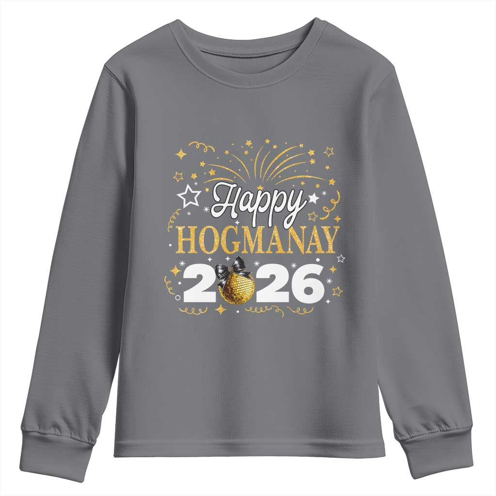 Scottish New Year 2026 Youth Sweatshirt Happy Hogmanay NYE Party Faux Glitter Effect Printed TS11 Charcoal Print Your Wear