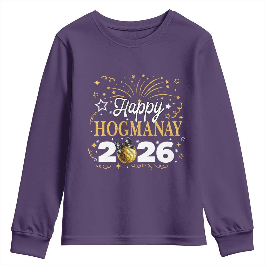 Scottish New Year 2026 Youth Sweatshirt Happy Hogmanay NYE Party Faux Glitter Effect Printed TS11 Purple Print Your Wear