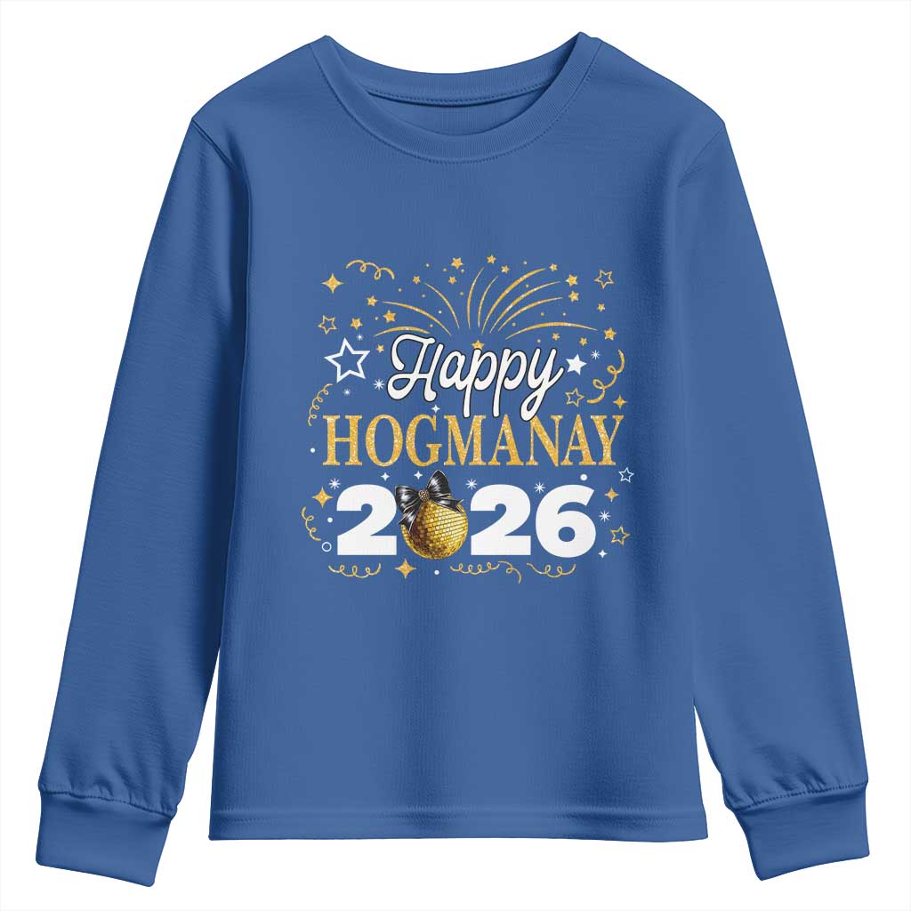 Scottish New Year 2026 Youth Sweatshirt Happy Hogmanay NYE Party Faux Glitter Effect Printed TS11 Royal Blue Print Your Wear