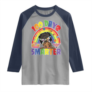 Funny 100 Days Smarter Afro African American Girl Raglan Shirt TS11 Sport Gray Navy Print Your Wear