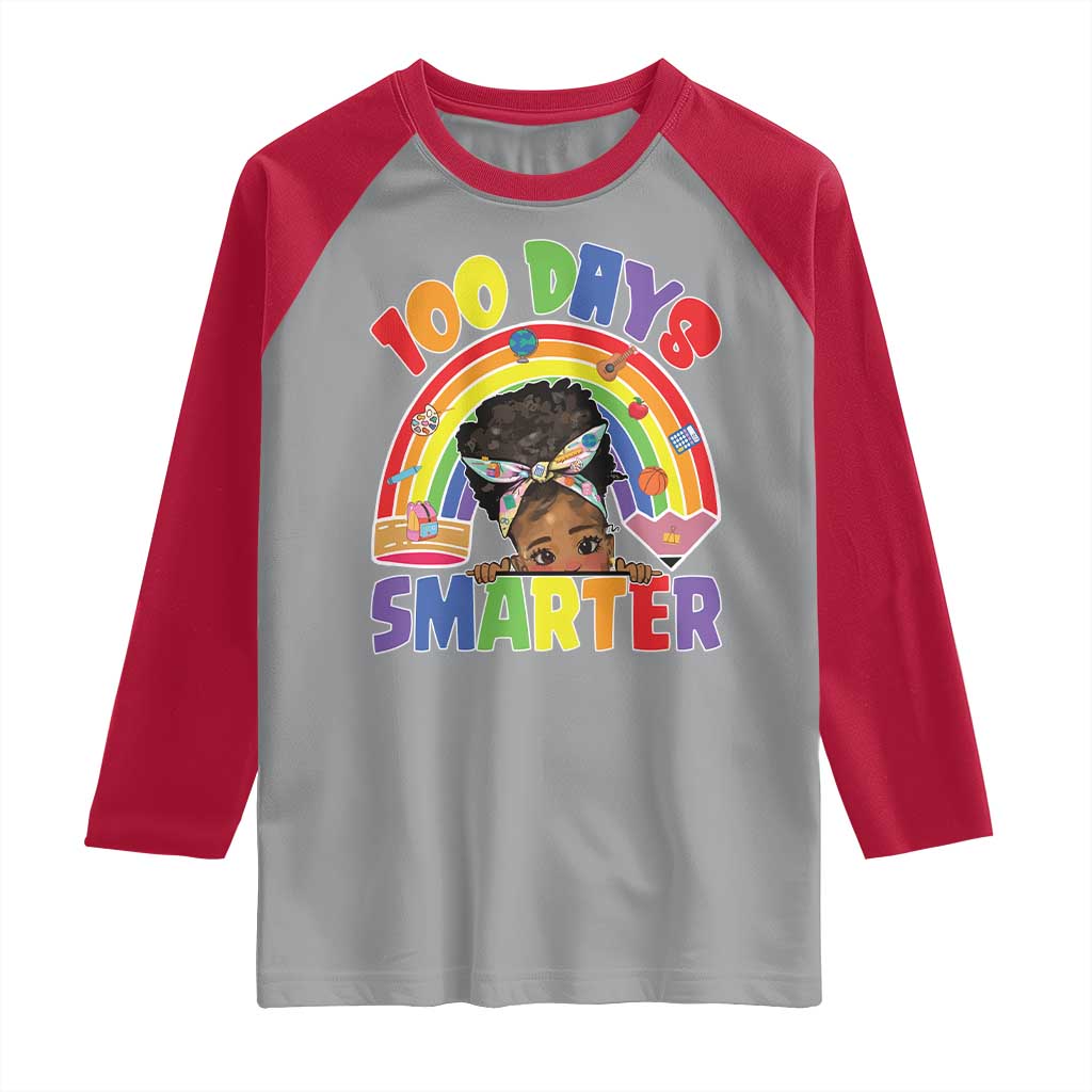 Funny 100 Days Smarter Afro African American Girl Raglan Shirt TS11 Sport Gray Red Print Your Wear