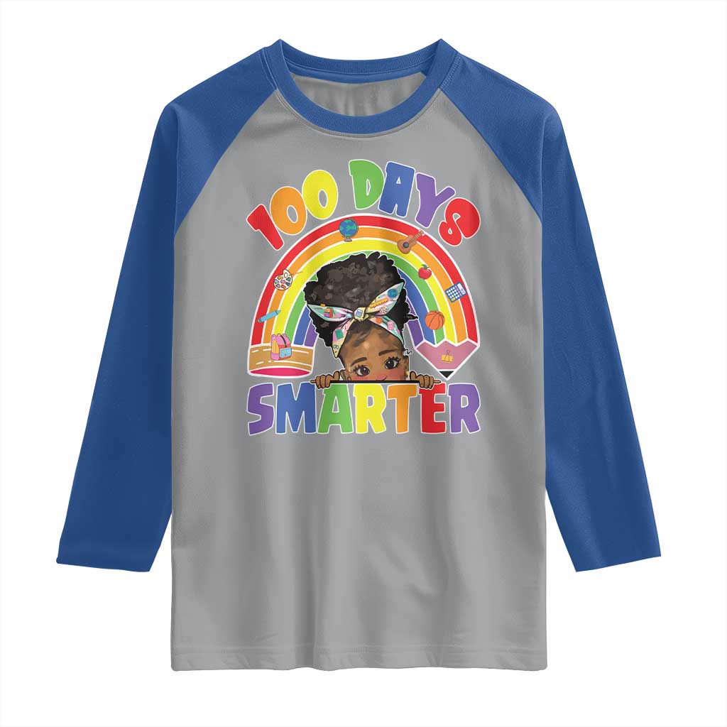 Funny 100 Days Smarter Afro African American Girl Raglan Shirt TS11 Sport Gray Royal Print Your Wear