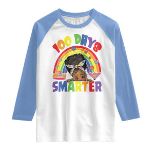 Funny 100 Days Smarter Afro African American Girl Raglan Shirt TS11 White Carolina Blue Print Your Wear