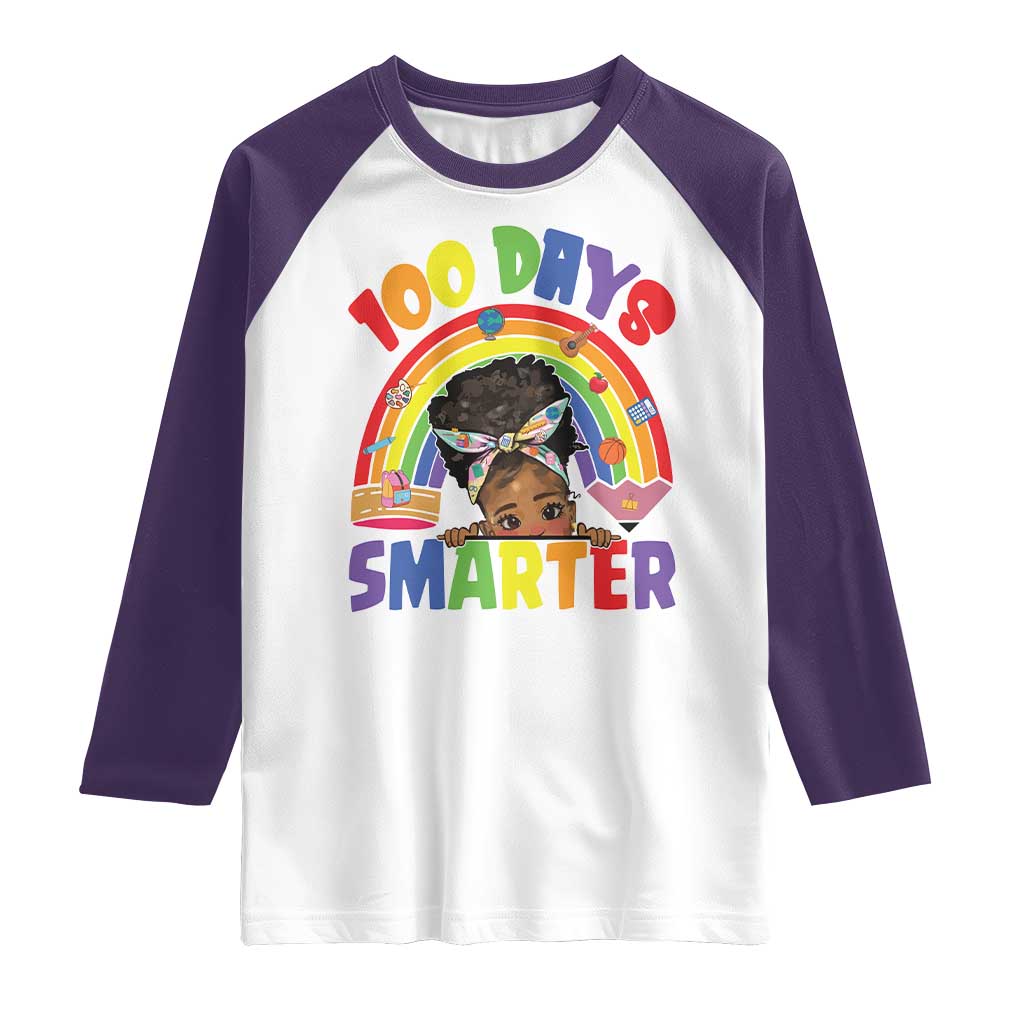 Funny 100 Days Smarter Afro African American Girl Raglan Shirt TS11 White Purple Print Your Wear