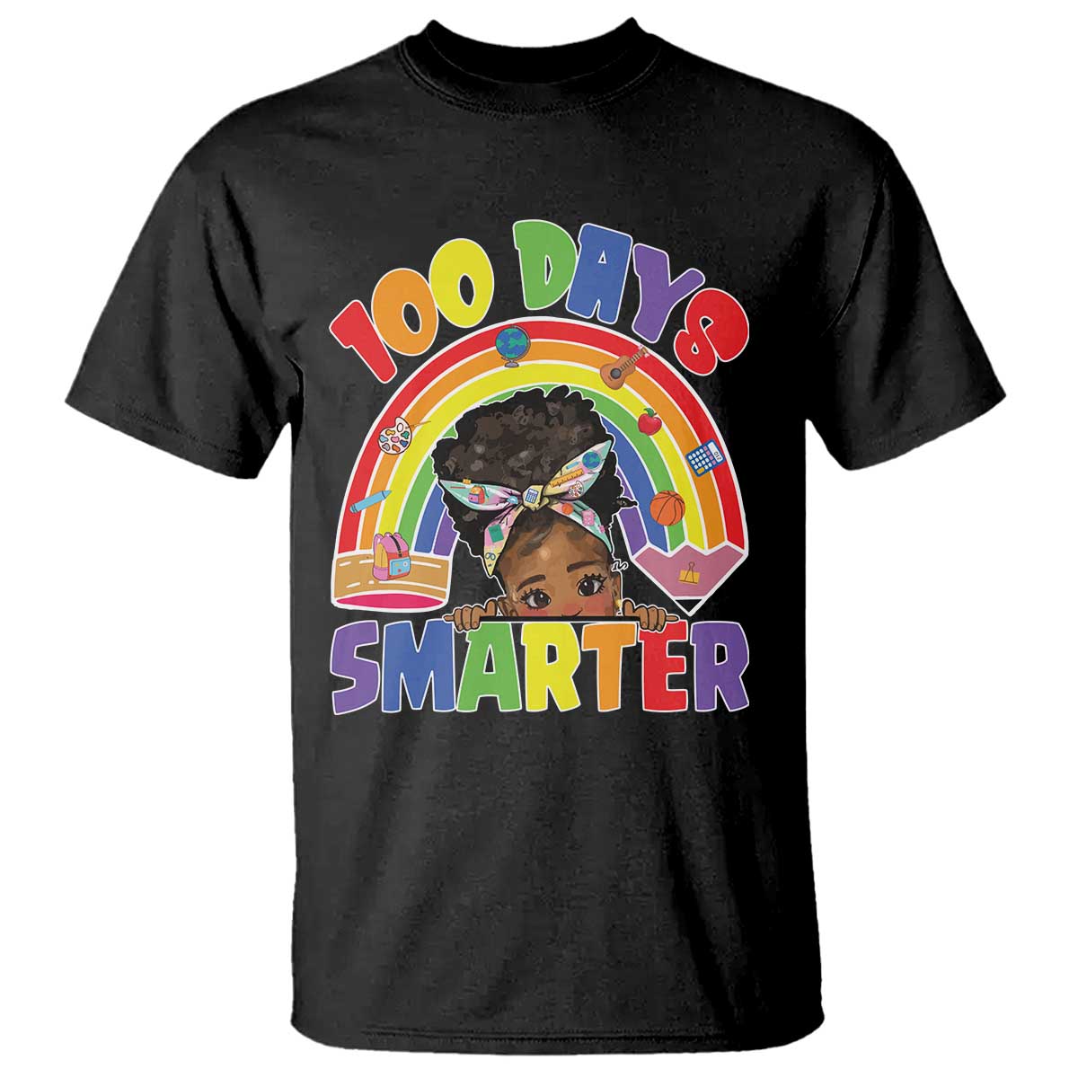 Funny 100 Days Smarter Afro African American Girl T Shirt TS11 Black Print Your Wear