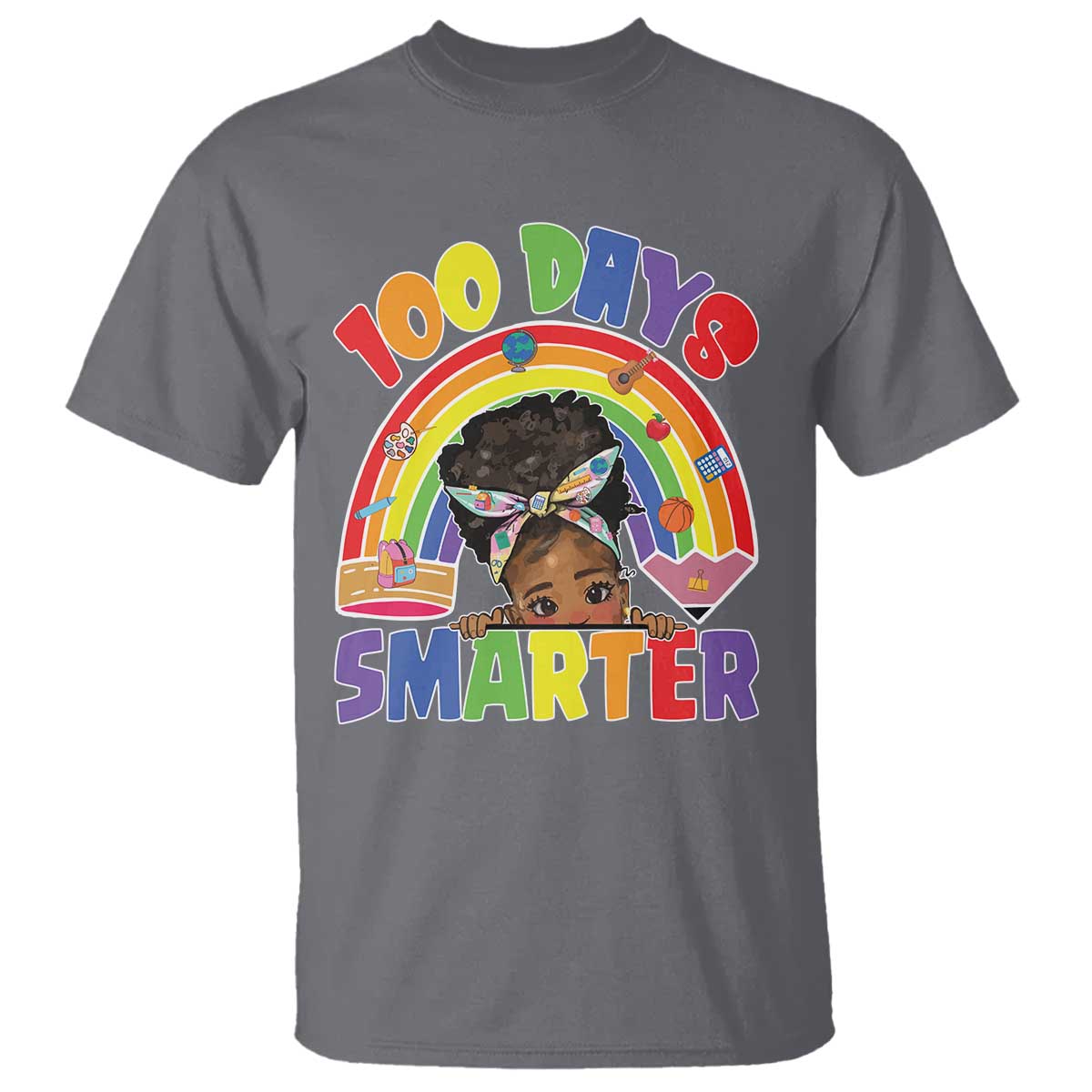 Funny 100 Days Smarter Afro African American Girl T Shirt TS11 Charcoal Print Your Wear