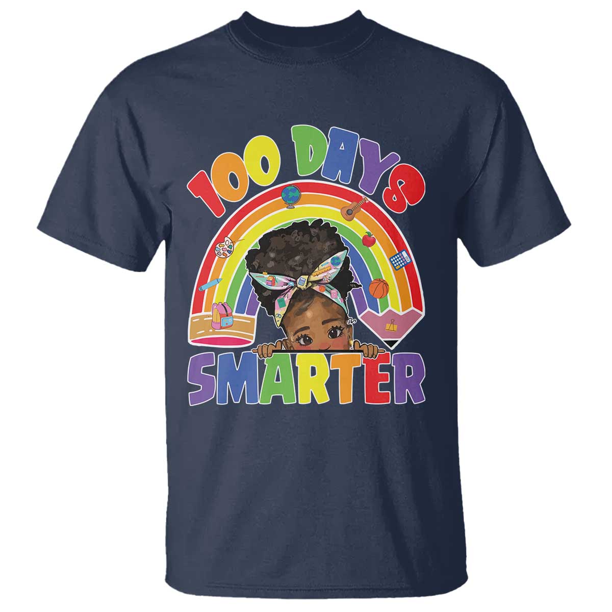 Funny 100 Days Smarter Afro African American Girl T Shirt TS11 Navy Print Your Wear