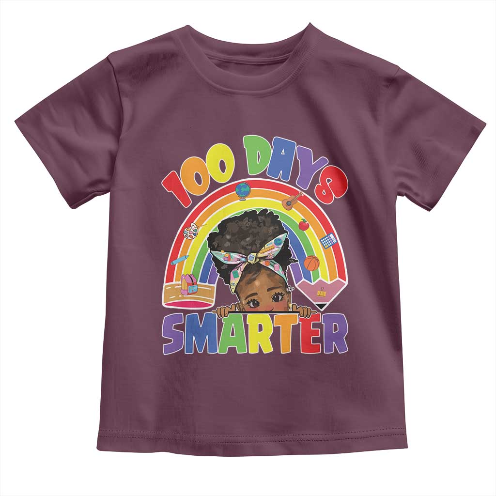 Funny 100 Days Smarter Afro African American Girl Toddler T Shirt TS11 Maroon Print Your Wear