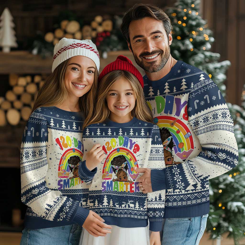 Funny 120 Days Smarter Afro African American Girl Ugly Christmas Sweater TS11 Navy Print Your Wear