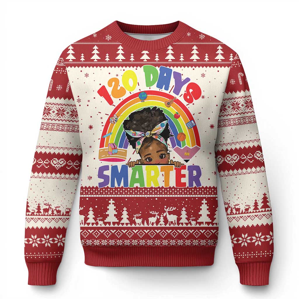 Funny 120 Days Smarter Afro African American Girl Ugly Christmas Sweater TS11 Red Print Your Wear