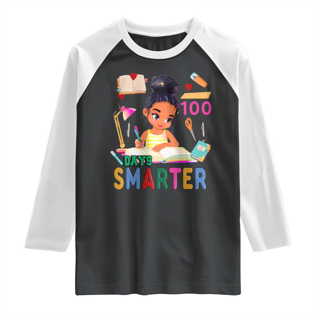 Funny 100 Days Smarter Black Afro African American Girl Raglan Shirt TS11 Black White Print Your Wear