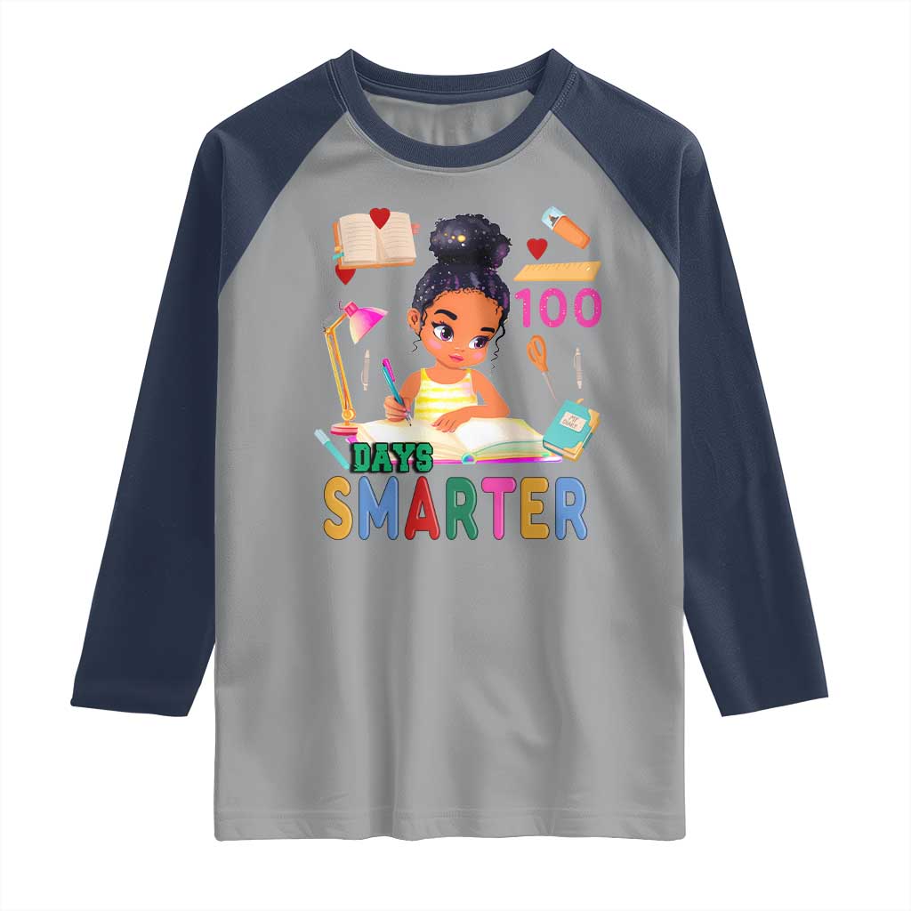 Funny 100 Days Smarter Black Afro African American Girl Raglan Shirt TS11 Sport Gray Navy Print Your Wear