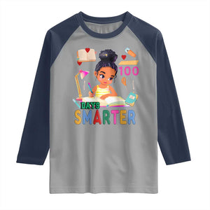 Funny 100 Days Smarter Black Afro African American Girl Raglan Shirt TS11 Sport Gray Navy Print Your Wear