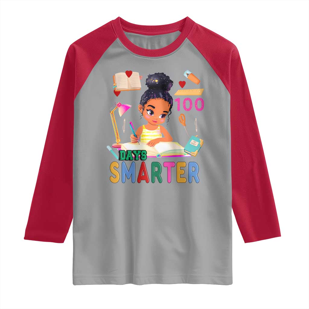 Funny 100 Days Smarter Black Afro African American Girl Raglan Shirt TS11 Sport Gray Red Print Your Wear