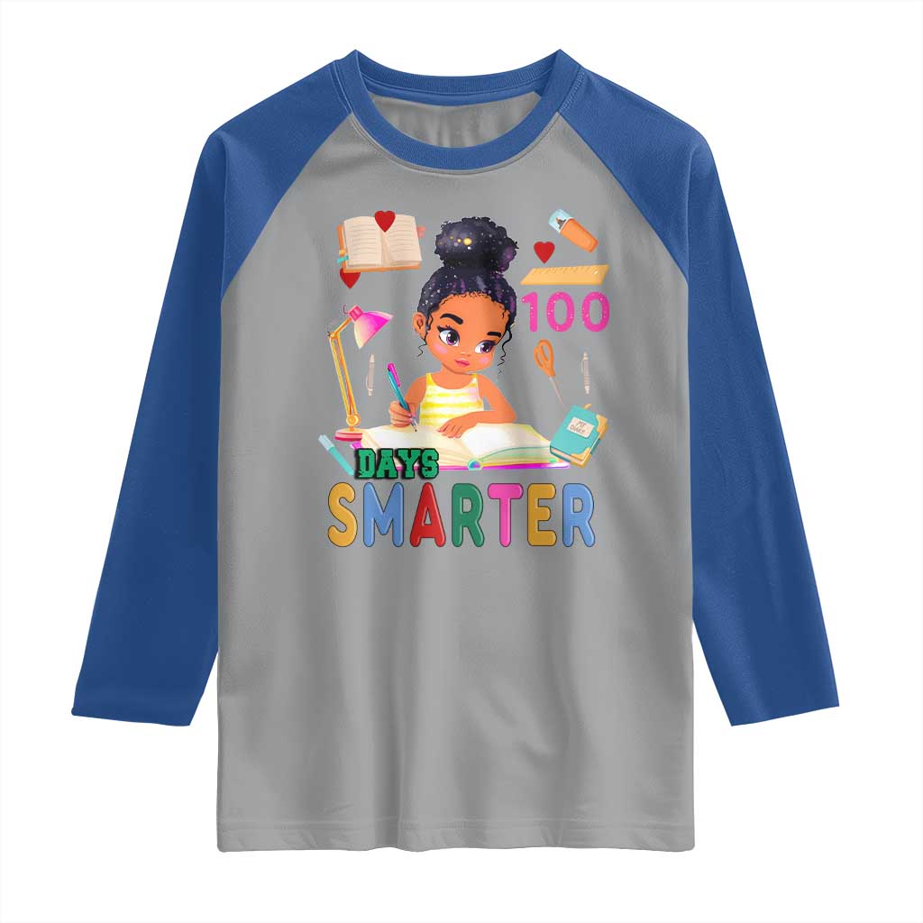 Funny 100 Days Smarter Black Afro African American Girl Raglan Shirt TS11 Sport Gray Royal Print Your Wear
