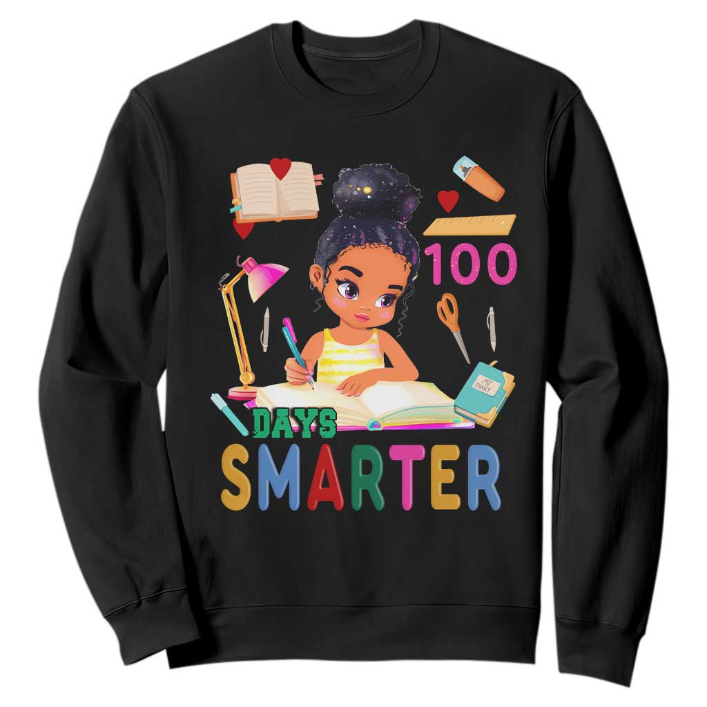 Funny 100 Days Smarter Black Afro African American Girl Sweatshirt TS11 Black Print Your Wear